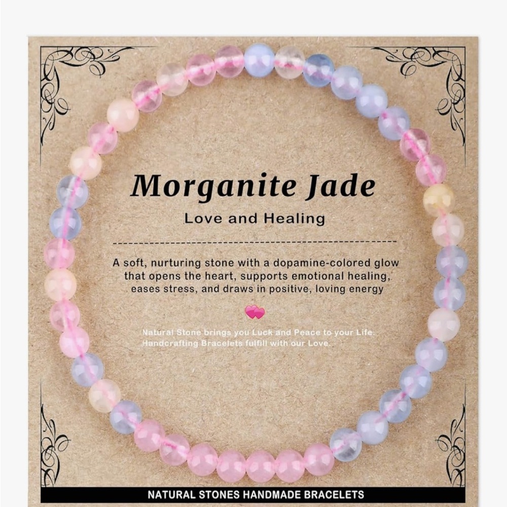 Handmade Morganite Jade Beaded Stretch Bracelet 4mm Stackable Pastel NIB Unisex - Picture 1 of 7